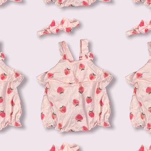 Strawberry print romper with headband